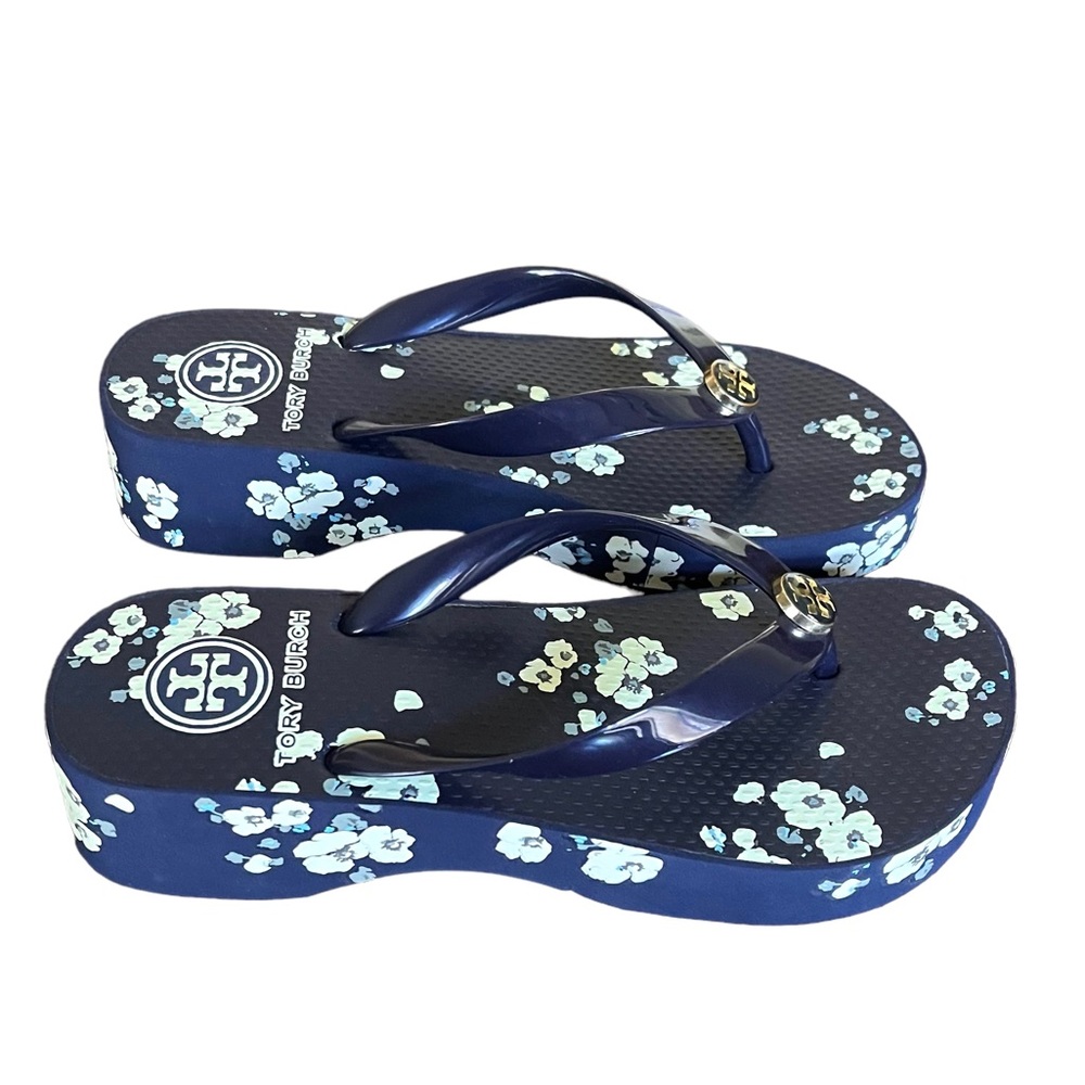 Tory Burch Black Floral Platform Thong Sandals - Picture 5 of 12